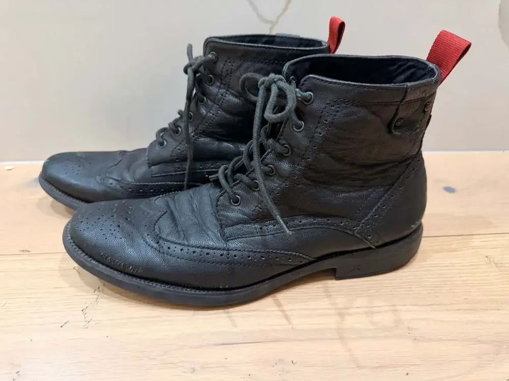 Mark Nason Lounge U Rock Black Leather Brogue Wingtip Combat Boots